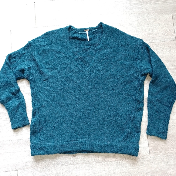 Free People Womens Alpaca Blend Sweater Oversized Soft Fuzzy Teal Long Sleeve - Picture 12 of 16